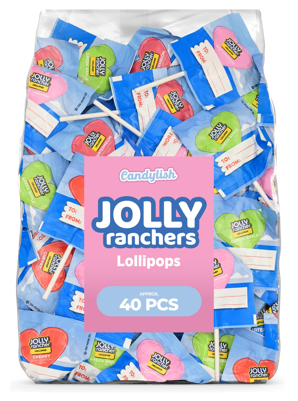 Candylish Jolly Ranchers heart lollipops bulk bag ready for parties and gifting.
