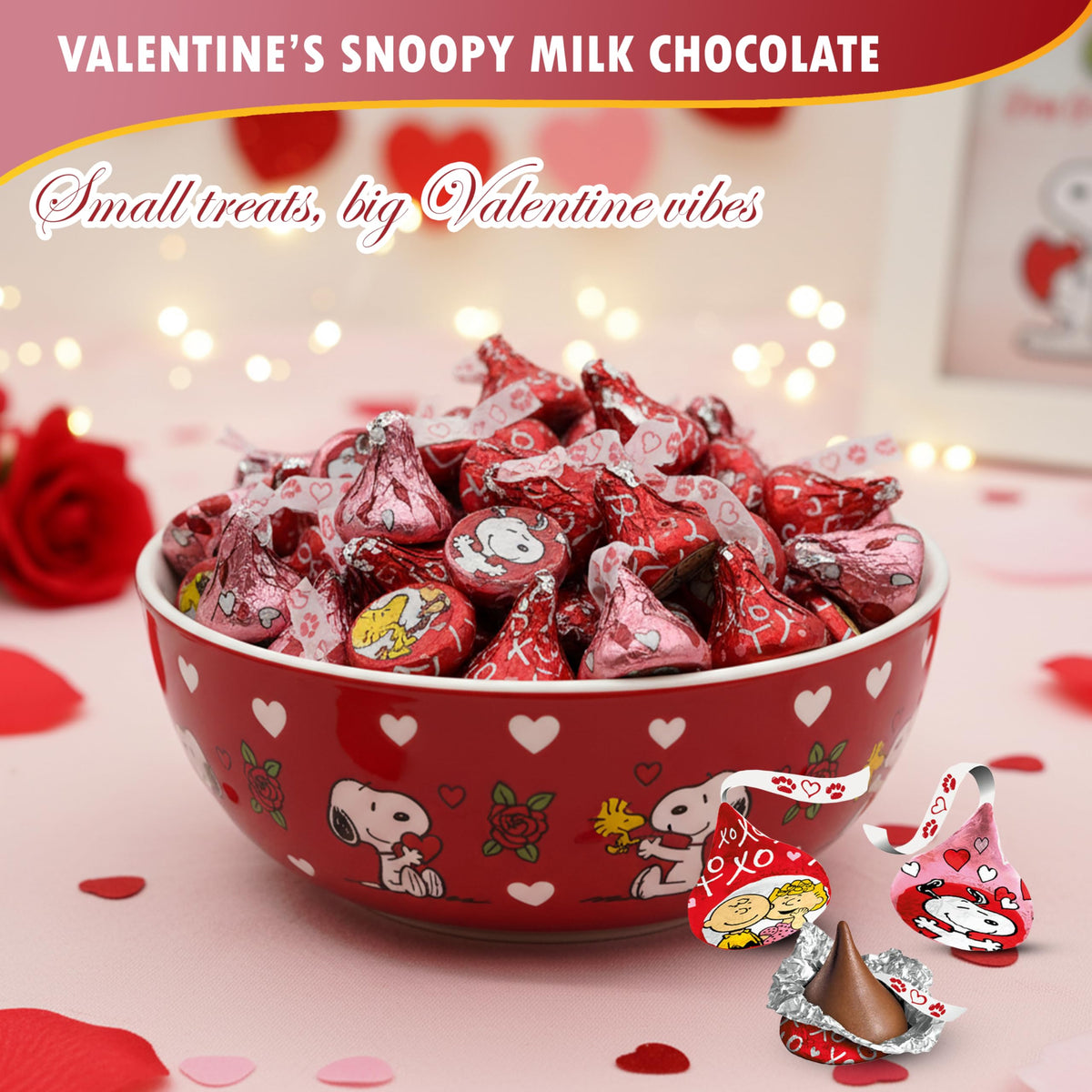 Snoopy Valentine design on Candylish milk chocolate wrapper.