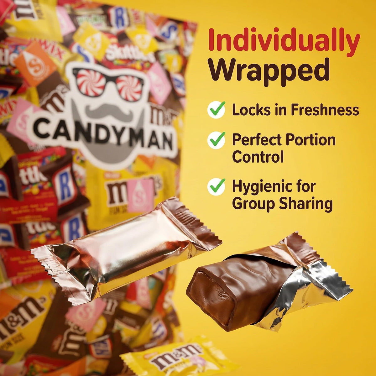 Candyman assorted candy pack open to reveal colorful variety for sharing