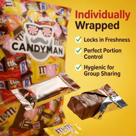 Candyman assorted candy pack open to reveal colorful variety for sharing