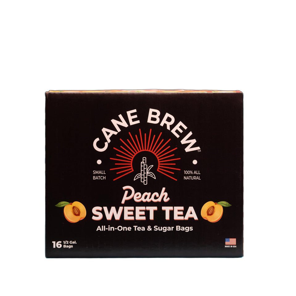 Cane Brew Peach Sweet Tea bag in cold water for quick, mess-free flavor.