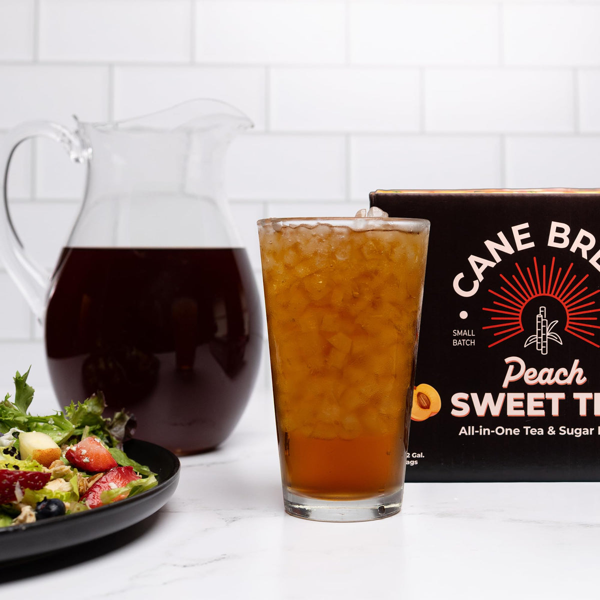 Cane Brew Peach Sweet Tea on family table invites sharing.