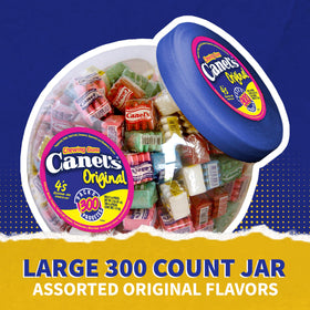 Canel's gum jar close-up showing colorful wrappers and classic flavors for quick breath refresh