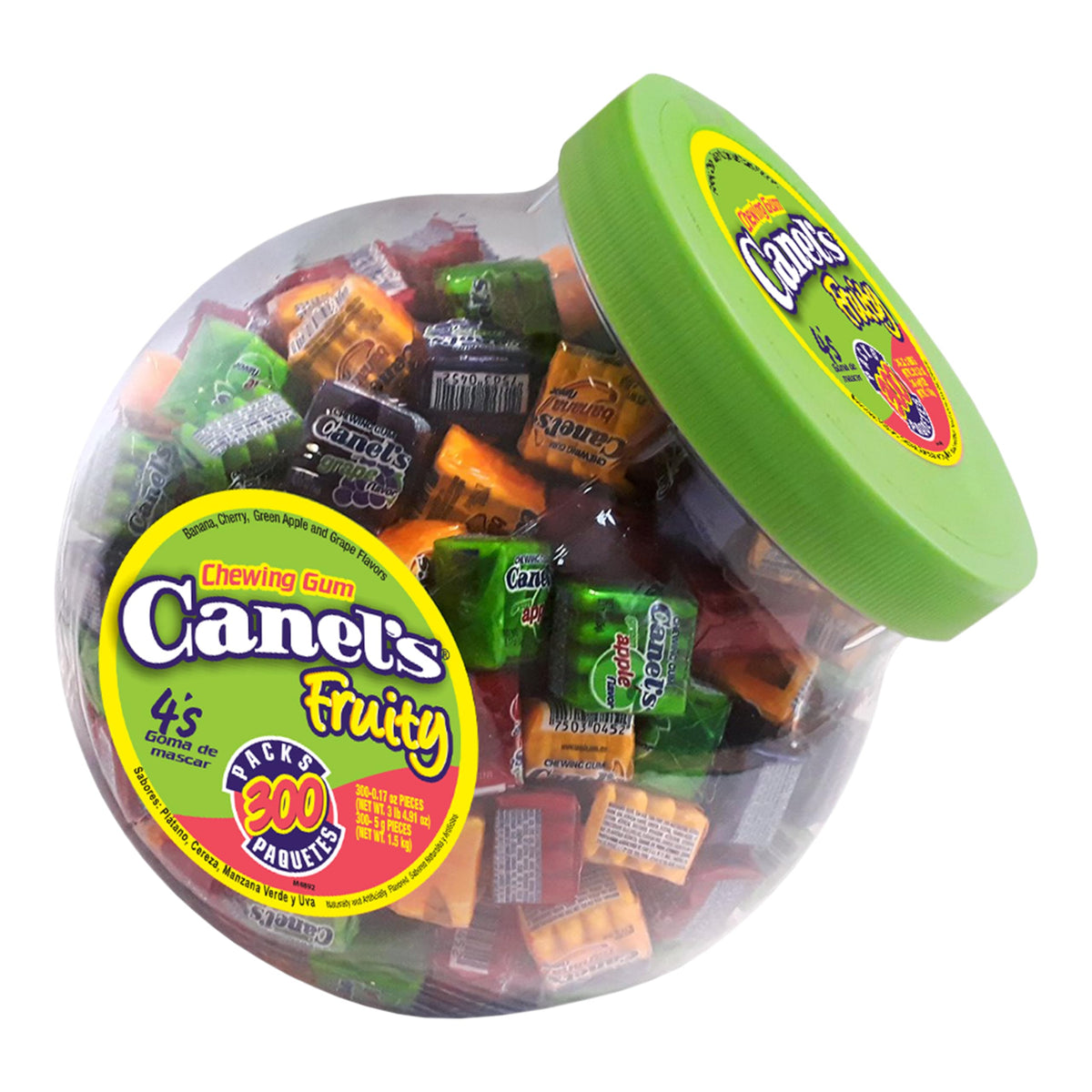 Canel's gum jar showing fruit flavors for on-the-go freshness.