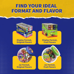 Canel's variety-sampler display highlights four fruit flavors at a glance.