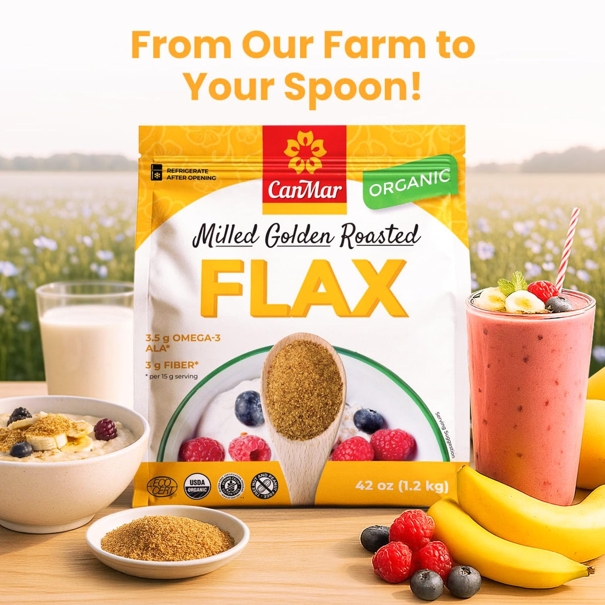 CanMar Flaxseed ground meal in a recipe-ready state for baking and cooking.