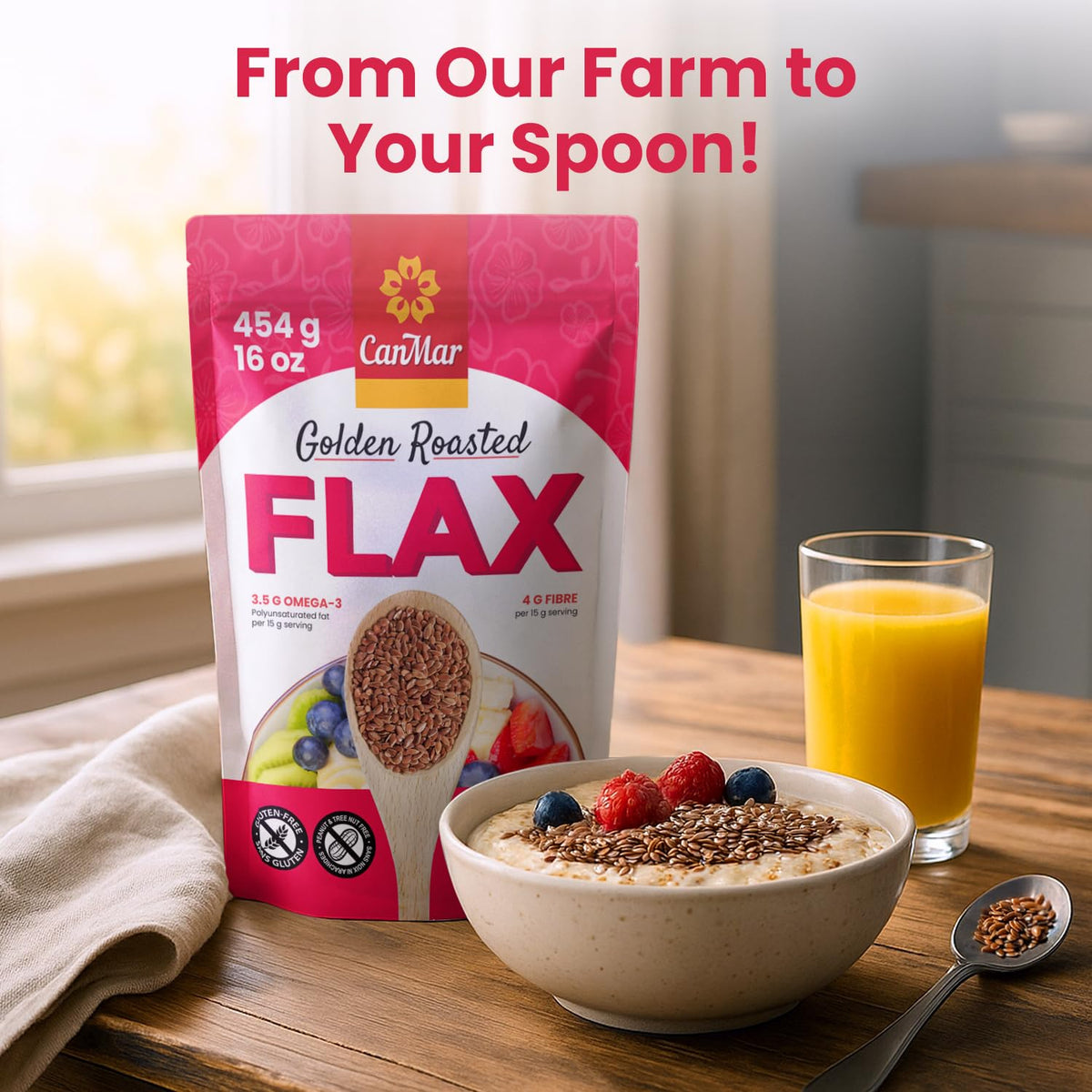 CanMar flaxseeds nutty aroma adds flavor to baking and snacks.
