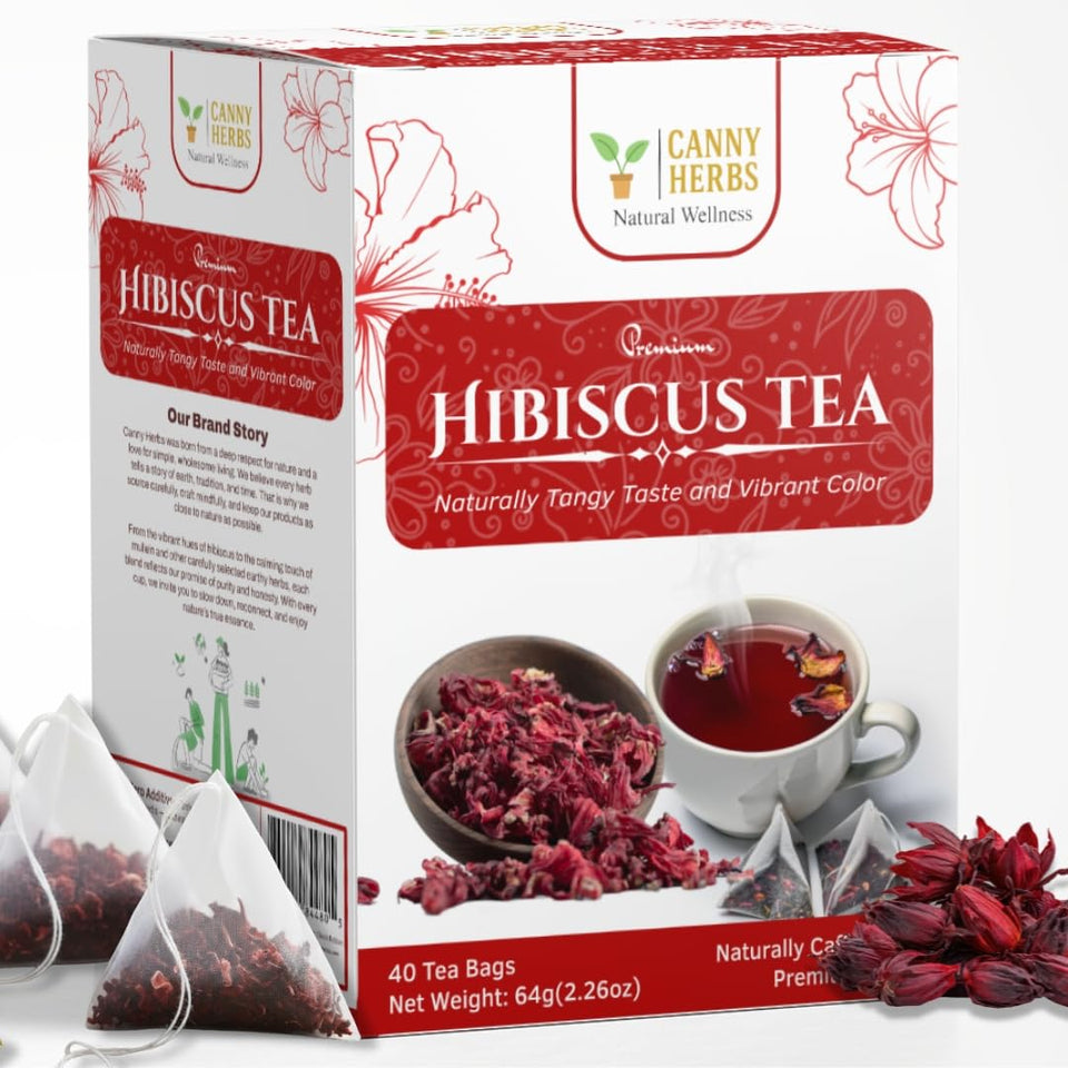 Canny Herbs Hibiscus tea bags triangular red infuse for a fuller, flavorful brew.