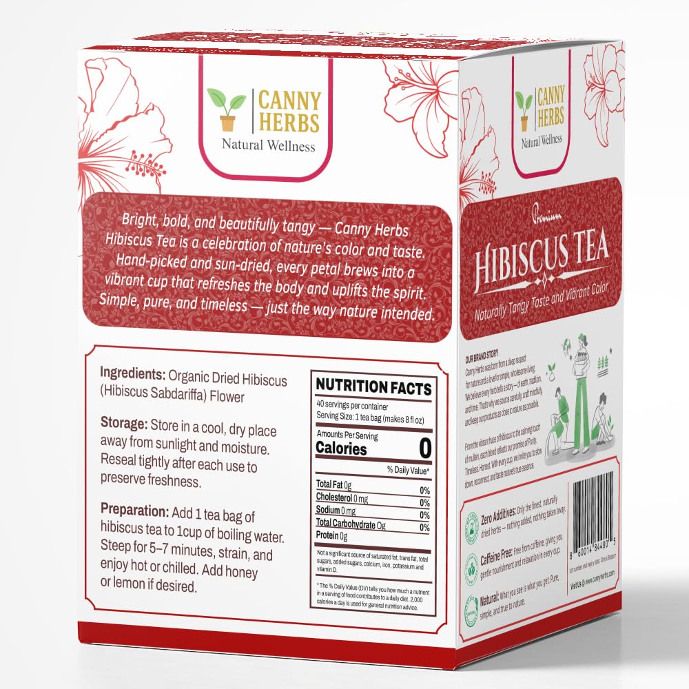 Canny Herbs Hibiscus iced tea in a glass, tangy and refreshing.