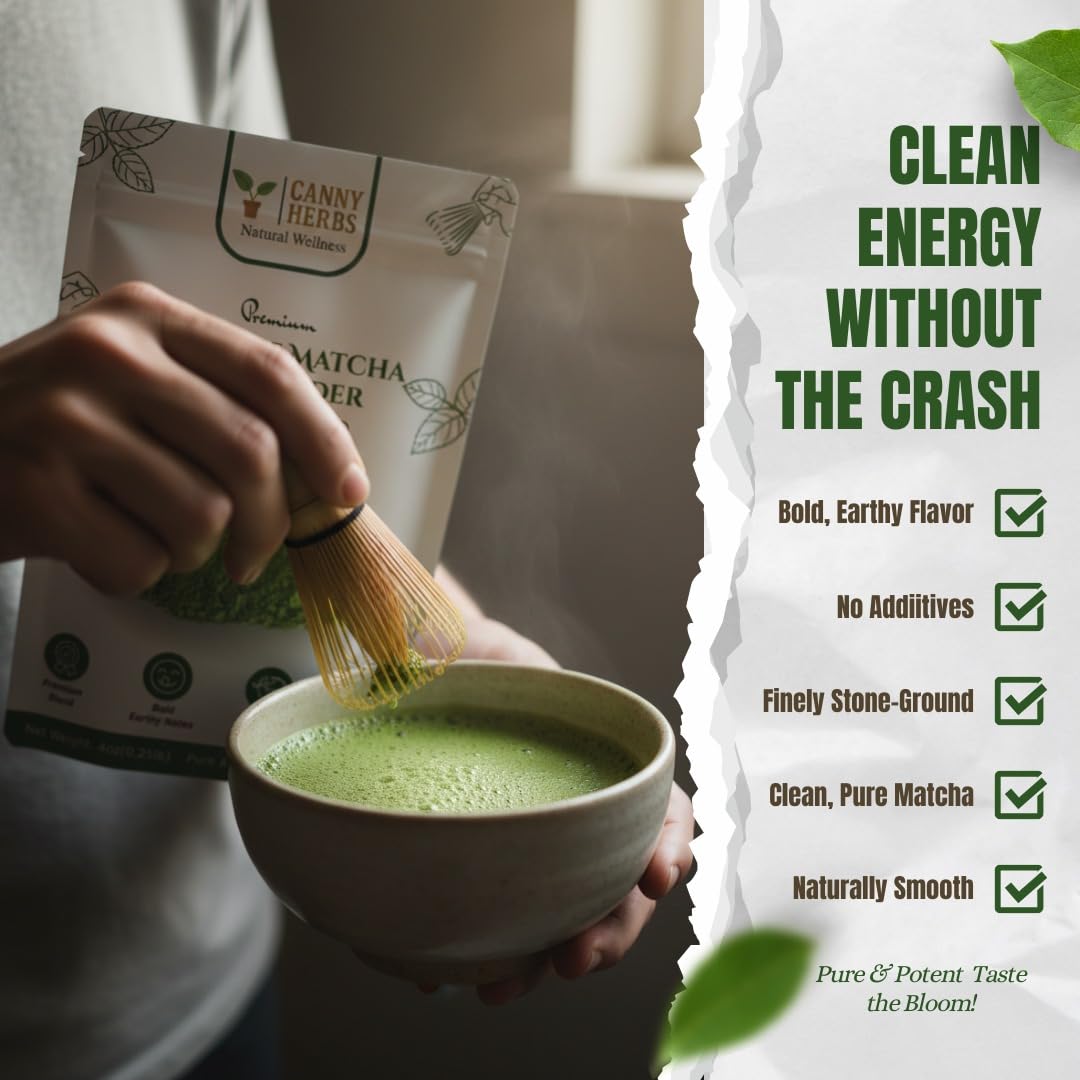 Canny Herbs Matcha latte served with creamy foam and emerald color