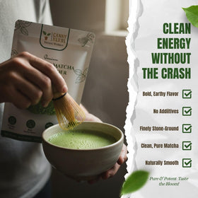 Canny Herbs Matcha latte served with creamy foam and emerald color