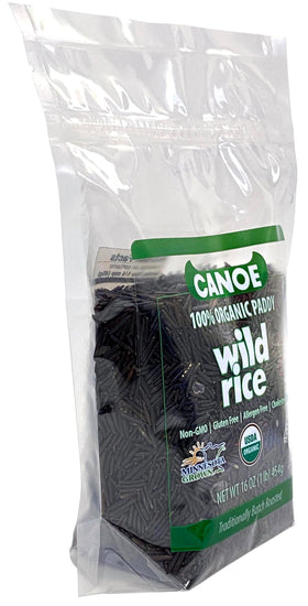 Canoe Wild Rice Minnesota harvest bag, premium organic packaging and quality.