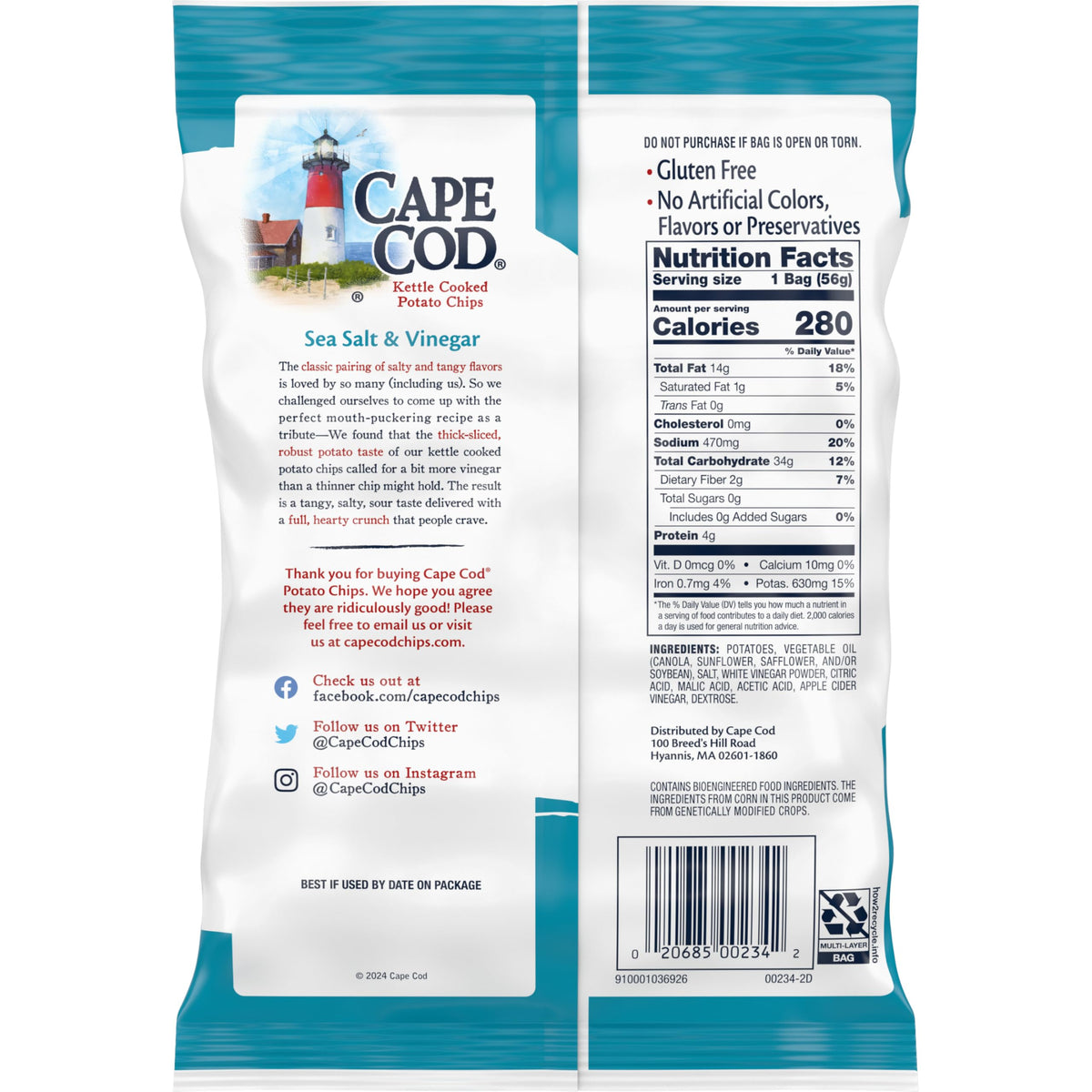 Cape Cod Sea Salt & Vinegar chip close-up highlighting tangy flavor.