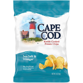 Cape Cod Sea Salt & Vinegar kettle chips in a bag with bold tangy flavor and crunch.