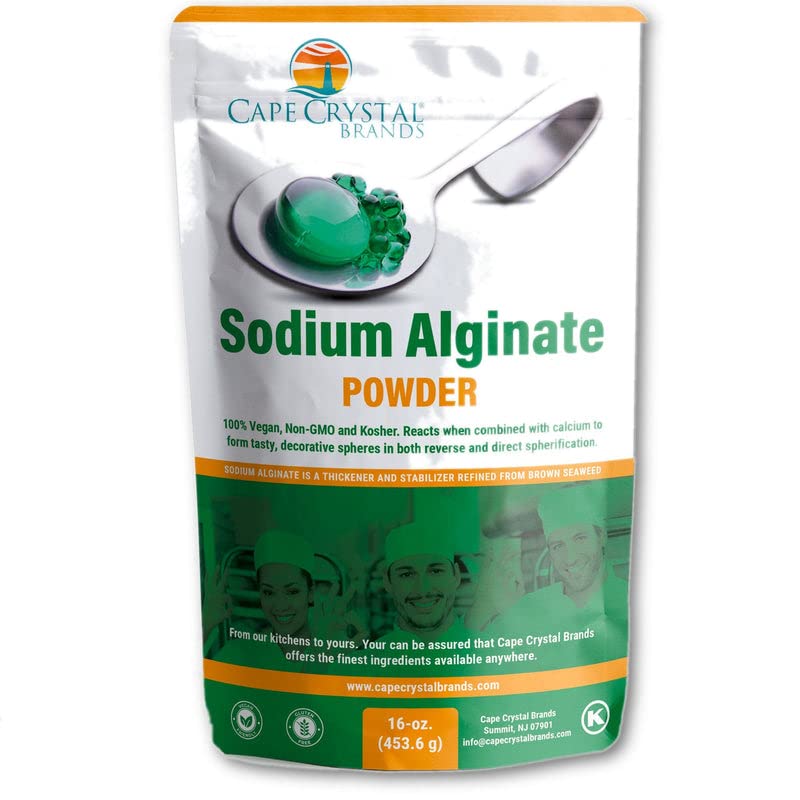 Cape Crystal Sodium Alginate powder package showcases clean labeling for versatile thickening in sauces and dressings.