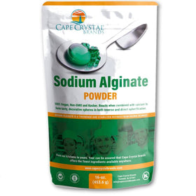 Cape Crystal Sodium Alginate powder package showcases clean labeling for versatile thickening in sauces and dressings.