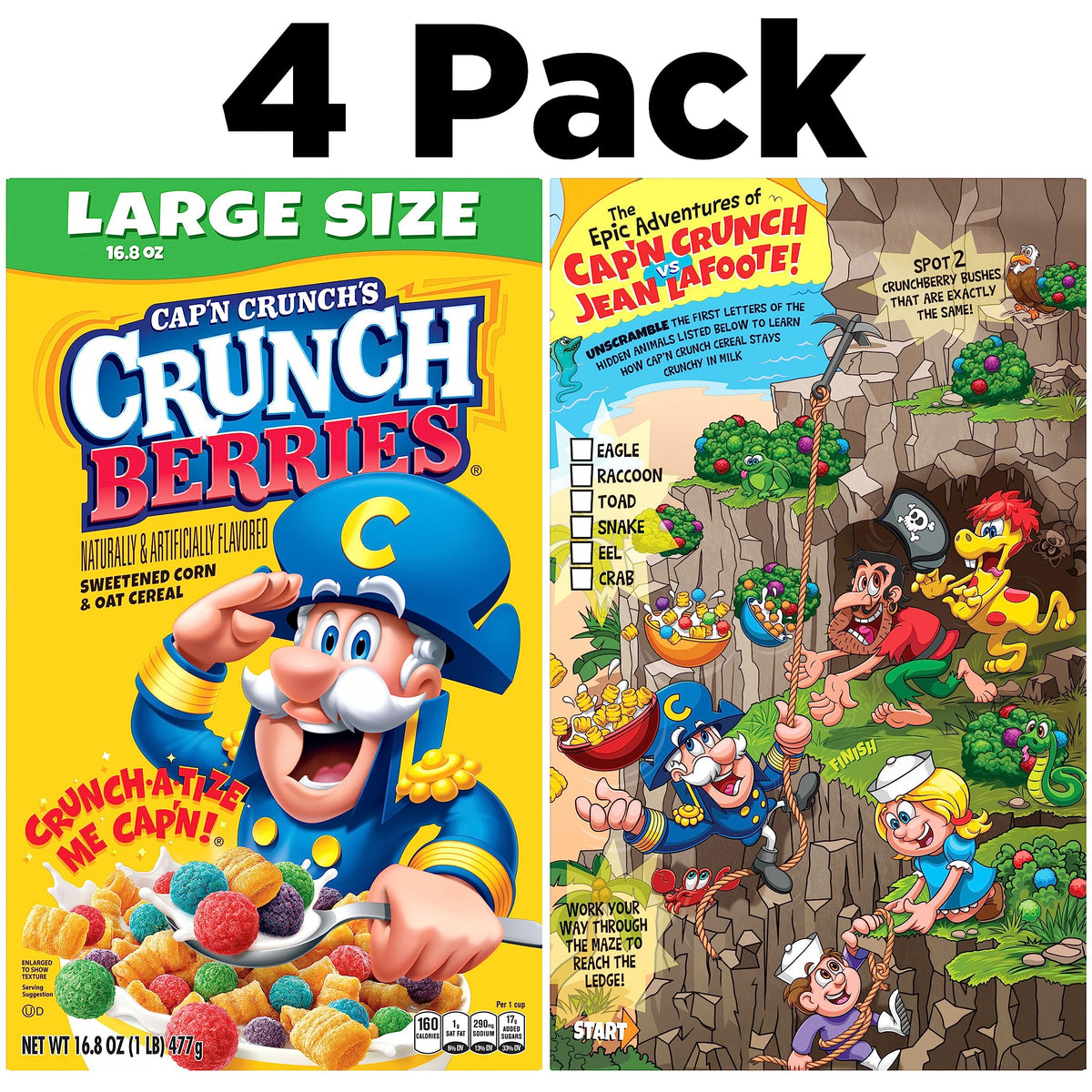 Cap'n Crunch Crunch Berries pouring milk image for breakfast.