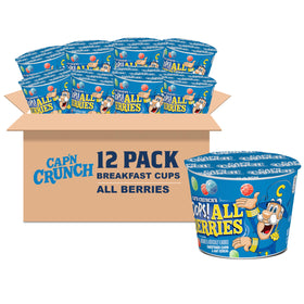 Cap'n Crunch OOPS All Berries cups front with colorful berry pieces for quick mornings