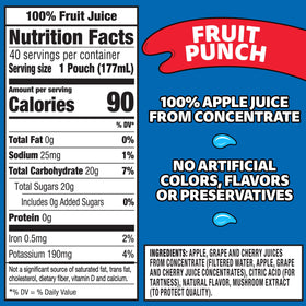 Capri Sun Fruit Punch pouch shows apple grape and cherry flavors