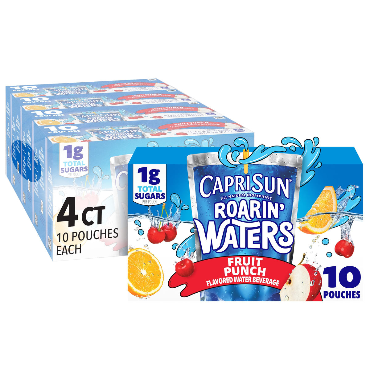Capri Sun Roarin' Waters fruit punch pouch in a school lunchbox showing ready hydration