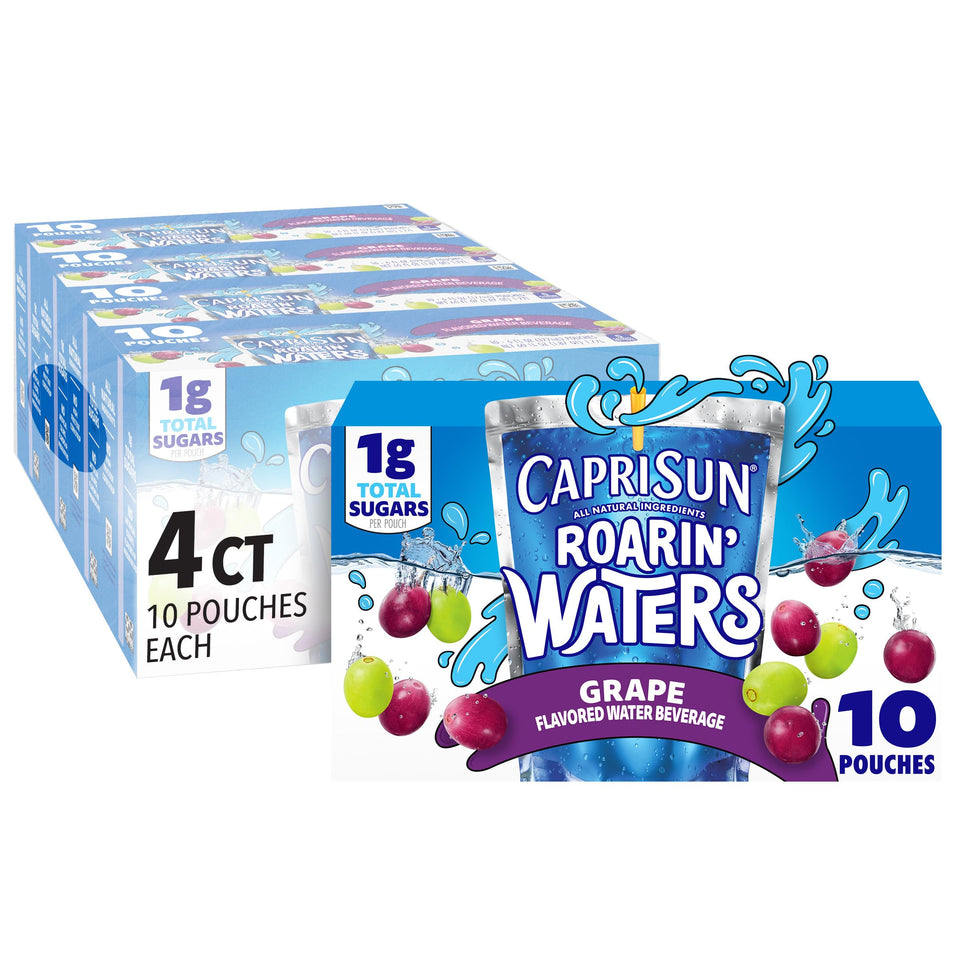 Capri Sun Roarin' Waters grape pouch for on-the-go hydration.
