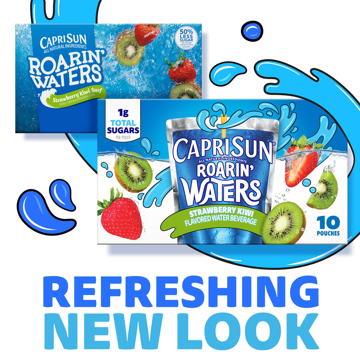 Capri Sun Roarin' Waters label highlighting no artificial colors