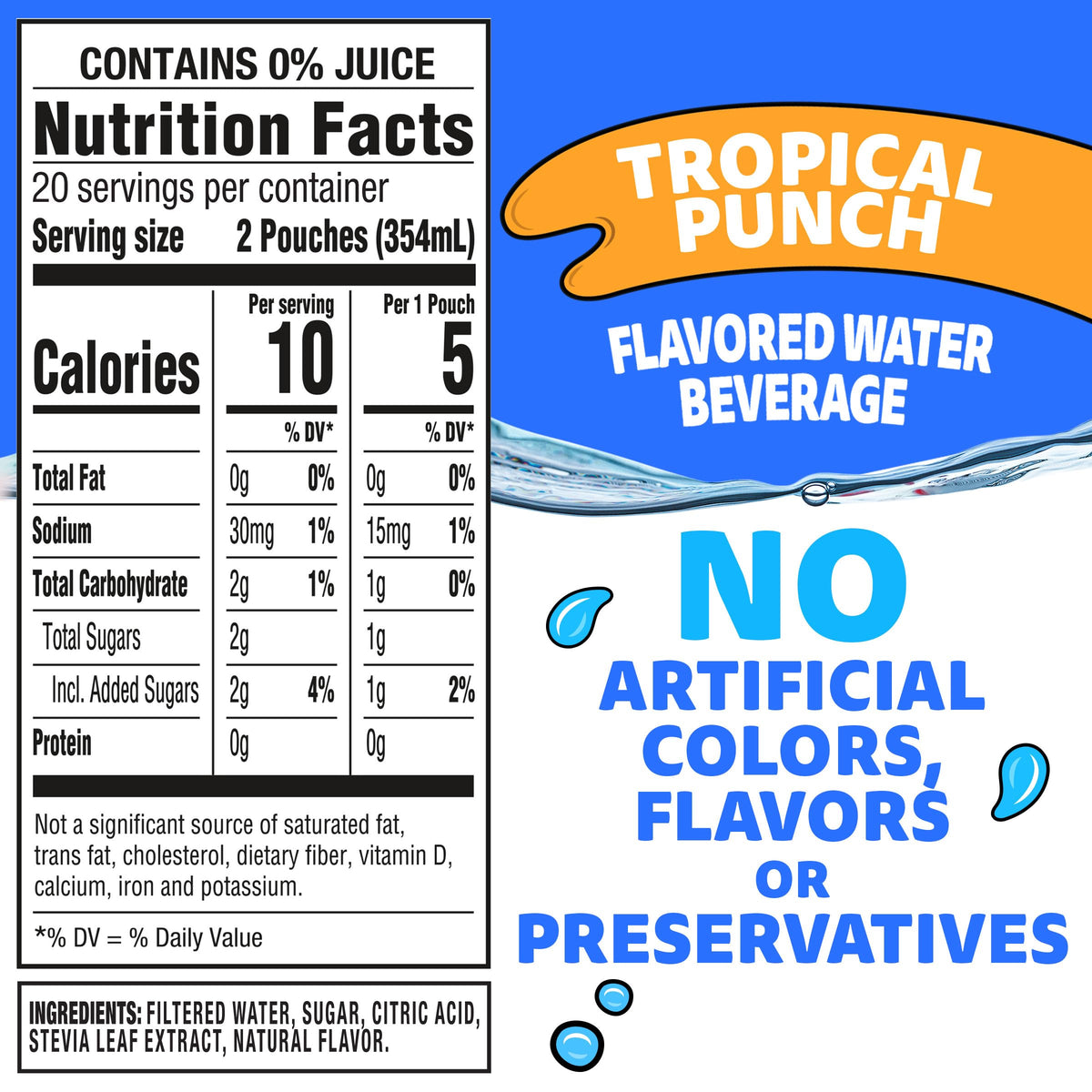 Capri Sun Roarin' Waters Tropical Punch packaging for lunchboxes.