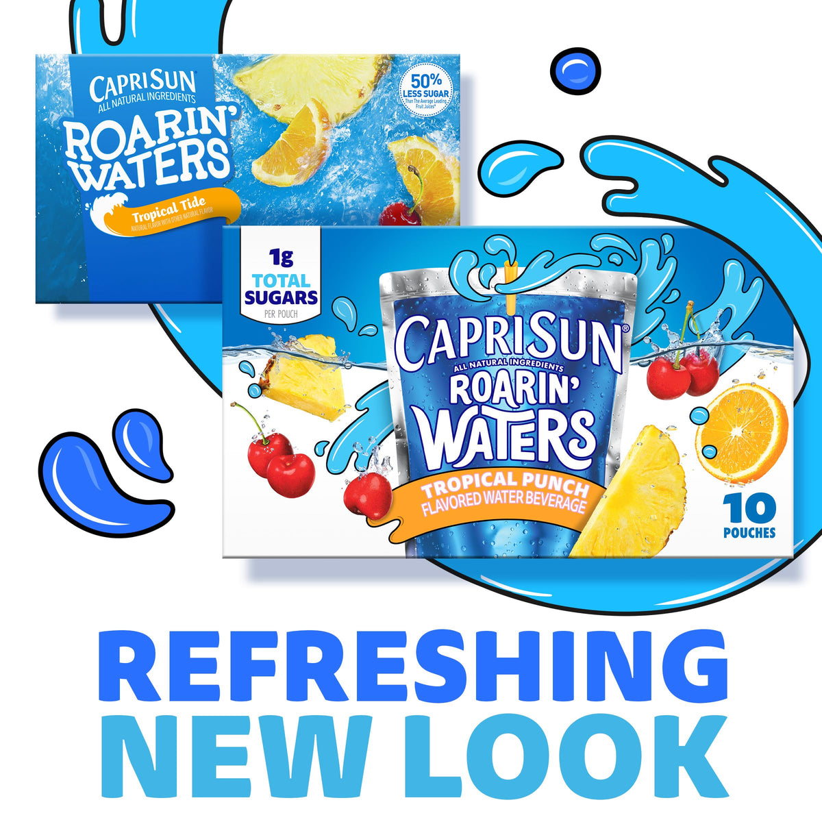 Capri Sun Roarin' Waters Tropical Punch being poured into a cup for kids.