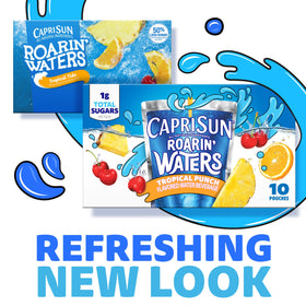 Capri Sun Roarin' Waters Tropical Punch being poured into a cup for kids.