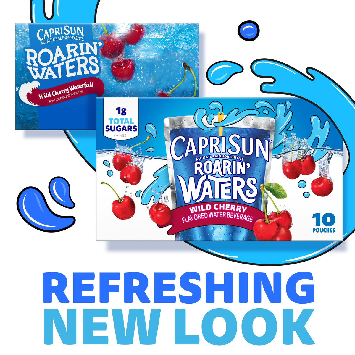 Close-up of Capri Sun Roarin' Waters Wild Cherry flavor visuals.