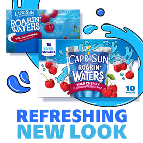 Close-up of Capri Sun Roarin' Waters Wild Cherry flavor visuals.