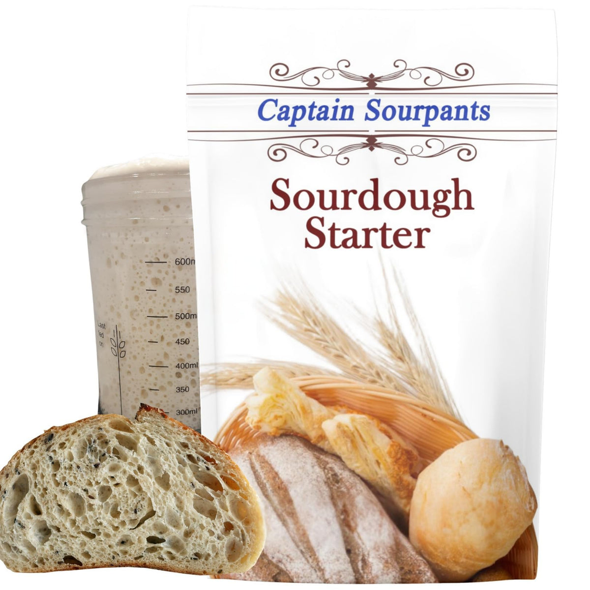 Captain Sourpants mature starter packaging enables authentic at-home sourdough bread.
