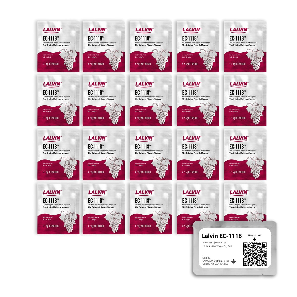 CAPYBARA Lalvin EC-1118 20-pack image, reliable base for sparkling fermentation.
