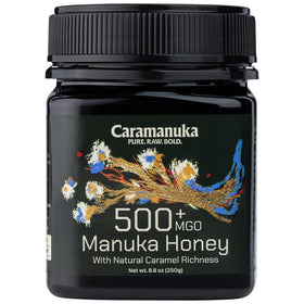 Caramanuka Manuka Honey MGO 500 bottle exterior, premium Australian flavor.