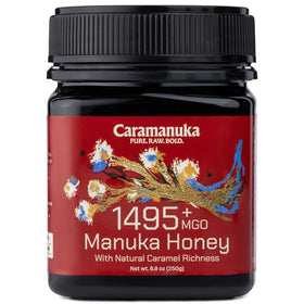 Caramanuka Manuka Honey bottle pour shows ultra-potent MGO for premium daily use.