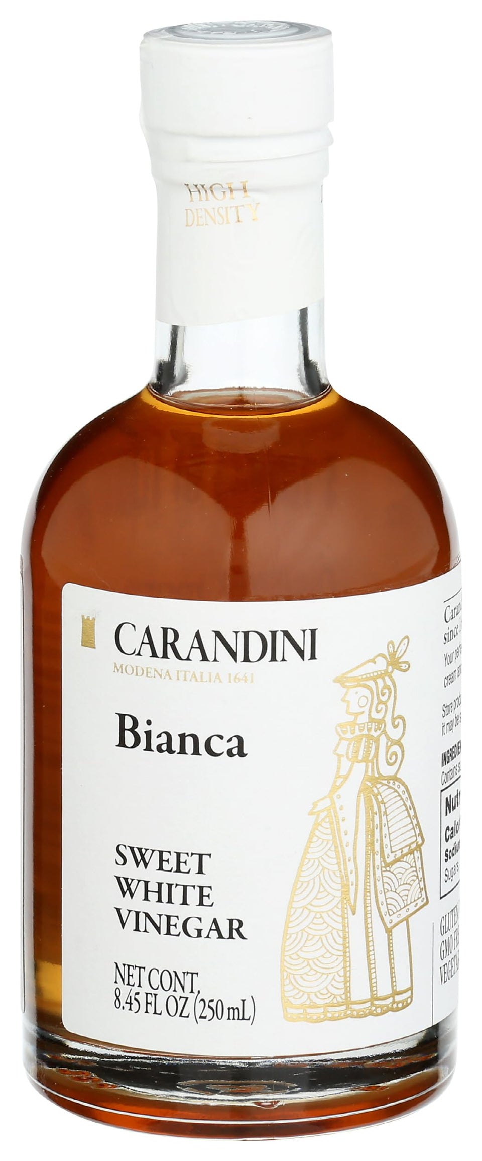 Carandini Bianca Sweet White Vinegar bottle, ideal for vinaigrettes and light glazes.
