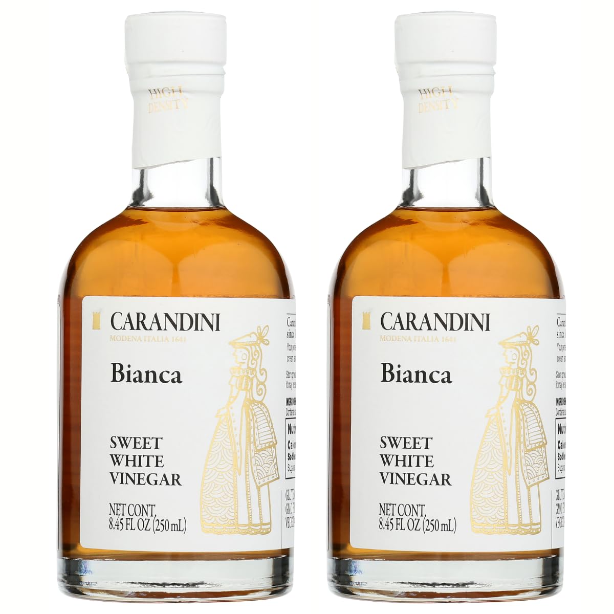 Carandini Bianca Sweet White Vinegar bottle for dressings with delicate sweetness.