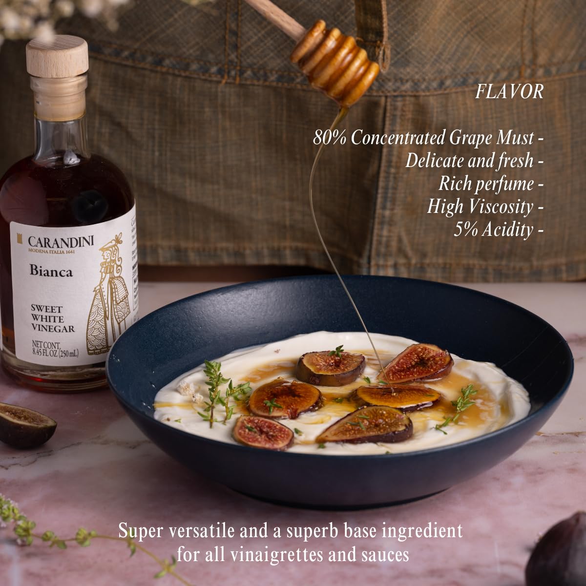 Carandini Bianca Sweet White Vinegar enhances a fish dish with subtle sweetness.
