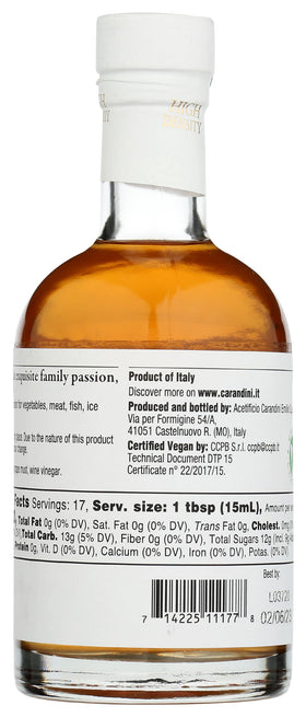 Close-up of Carandini Bianca label signaling quality for everyday cooking.