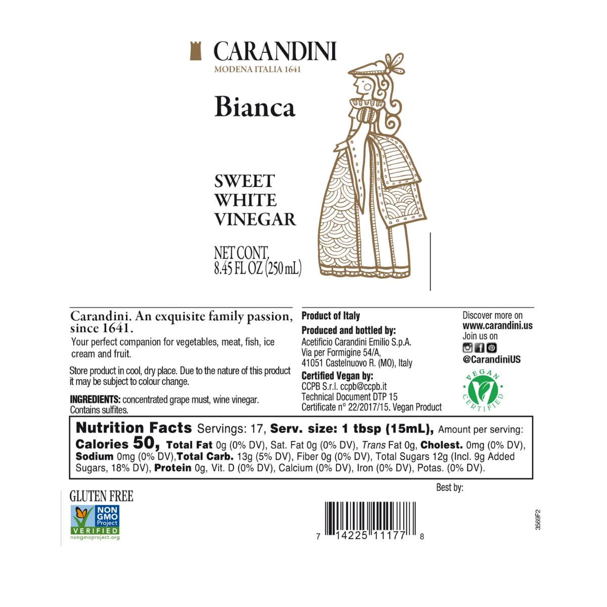 Carandini Bianca Sweet White Vinegar pour adds smooth, elegant acidity.