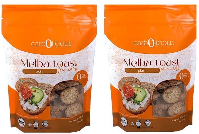 Carb-o-licious Low Carb Melba Toast 2-pack front view, keto-friendly snack option.