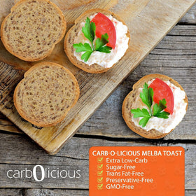 Carb-o-licious melba toast plain close up crunch, perfect with cheese.