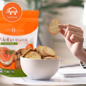 Carb-o-licious melba toast with dips for flavor variety