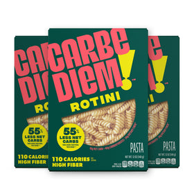 Carbe Diem Rotini triple-pack on shelf, ideal for quick weeknight dinners.