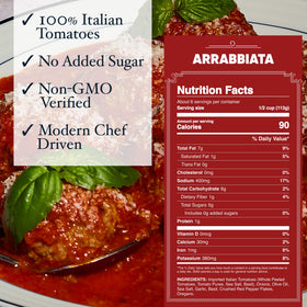 Close-up of Carbone Arrabbiata with ripe tomatoes and natural ingredients