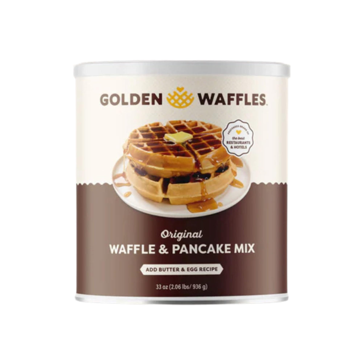 Carbon's Golden pancake and waffle mix in 33oz canister for restaurant-quality waffles at home