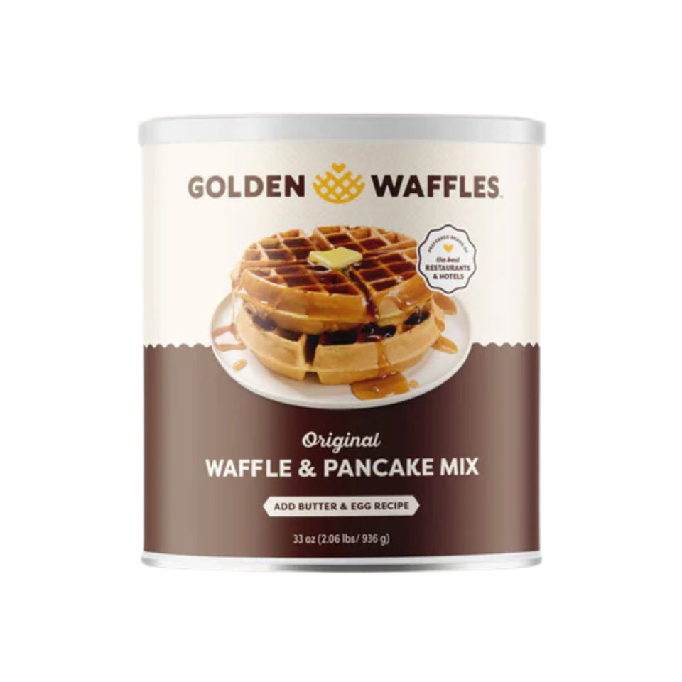 Carbon's Golden pancake and waffle mix in 33oz canister for restaurant-quality waffles at home
