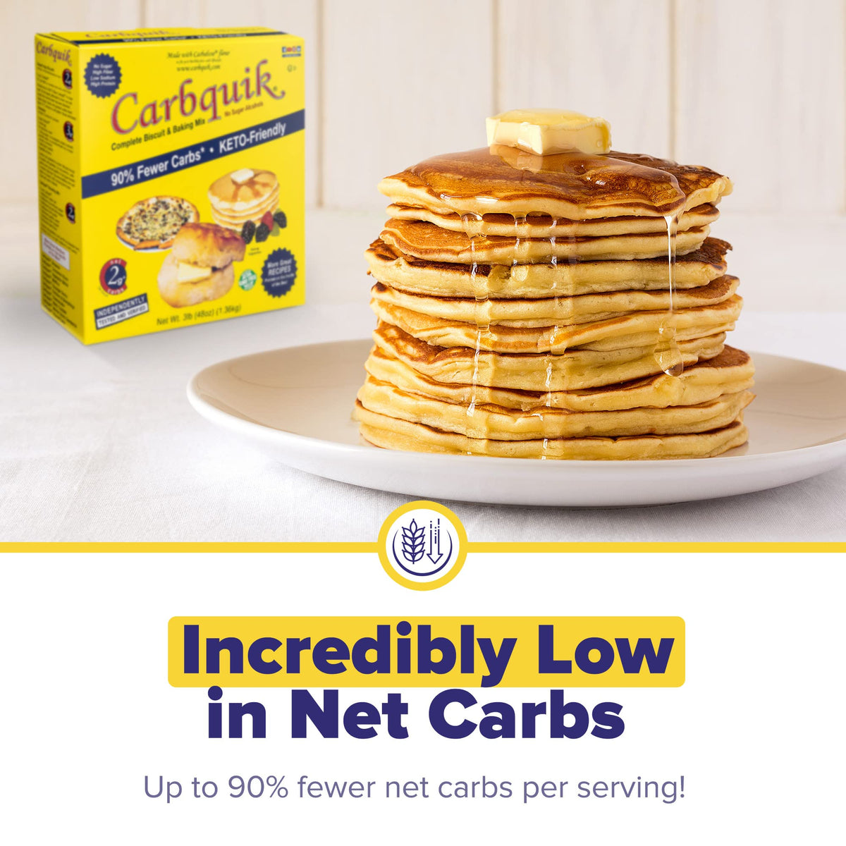 Carbquik pancakes cooking in a pan for a protein-forward breakfast.