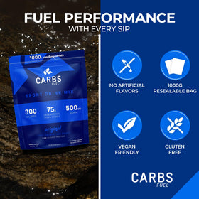 Carbs Fuel Original powder dissolving in water for refreshment