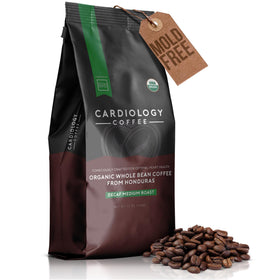 Cardiology Coffee medium roast decaf bag displaying premium organic beans for home use